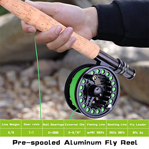 TOPFORT Fly Fishing Rod and Reel Combo Starter Kit, 4 Piece Lightweight Ultra-Portable Graphite Fly Rod 5/6 Complete Starter Package with Carrier Bag - Image 5