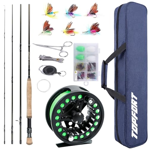 TOPFORT Fly Fishing Rod and Reel Combo Starter Kit, 4 Piece Lightweight Ultra-Portable Graphite Fly Rod 5/6 Complete Starter Package with Carrier Bag - Image 1
