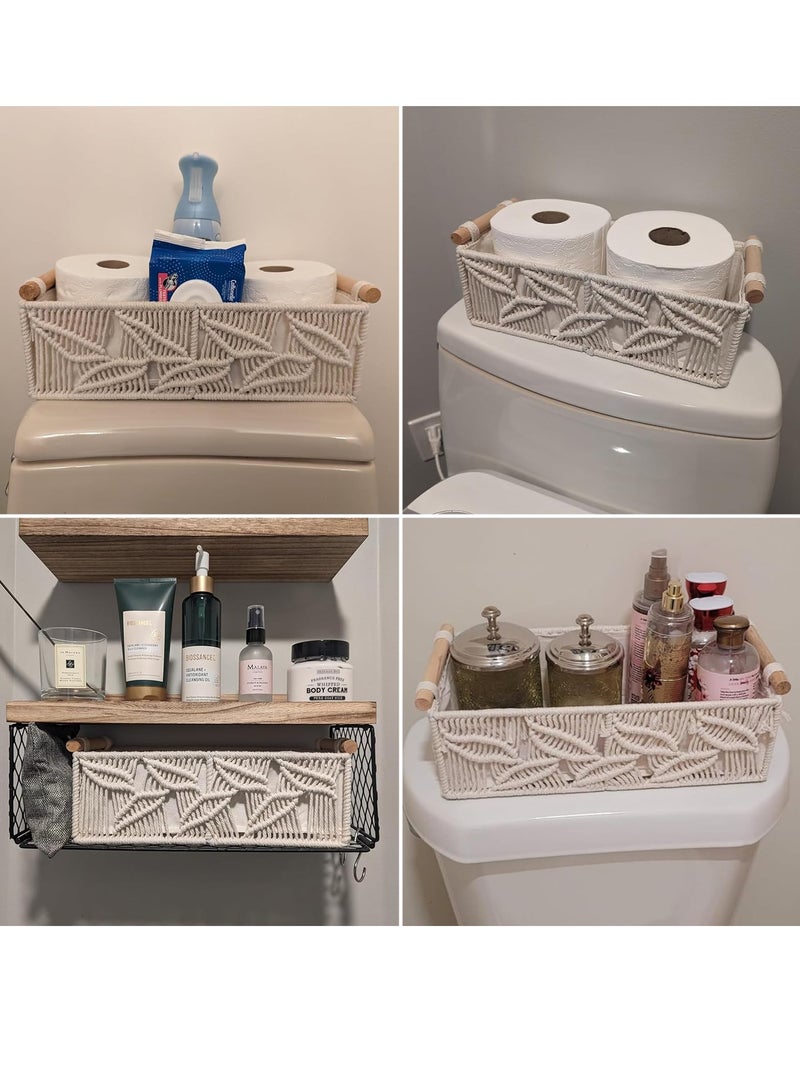 SOLARAE Toilet Paper Basket for Bathroom Set of 2 Boho Toilet Paper Holder for Back of Toilet Tank Top Countertop Entryway Bedroom Decorative Gift Baskets Small Woven Organizer Storage Bins for Organizing - Image 2