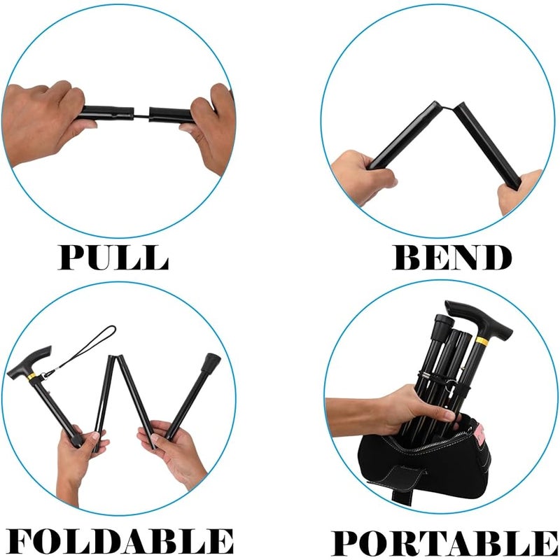 COMFKEY Folding Lightweight Walking Stick - Adjustable Aluminum Metal Collapsible Travel Cane with Non-Slip Rubber Base - Image 5