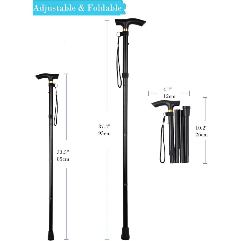 COMFKEY Folding Lightweight Walking Stick - Adjustable Aluminum Metal Collapsible Travel Cane with Non-Slip Rubber Base - Image 3
