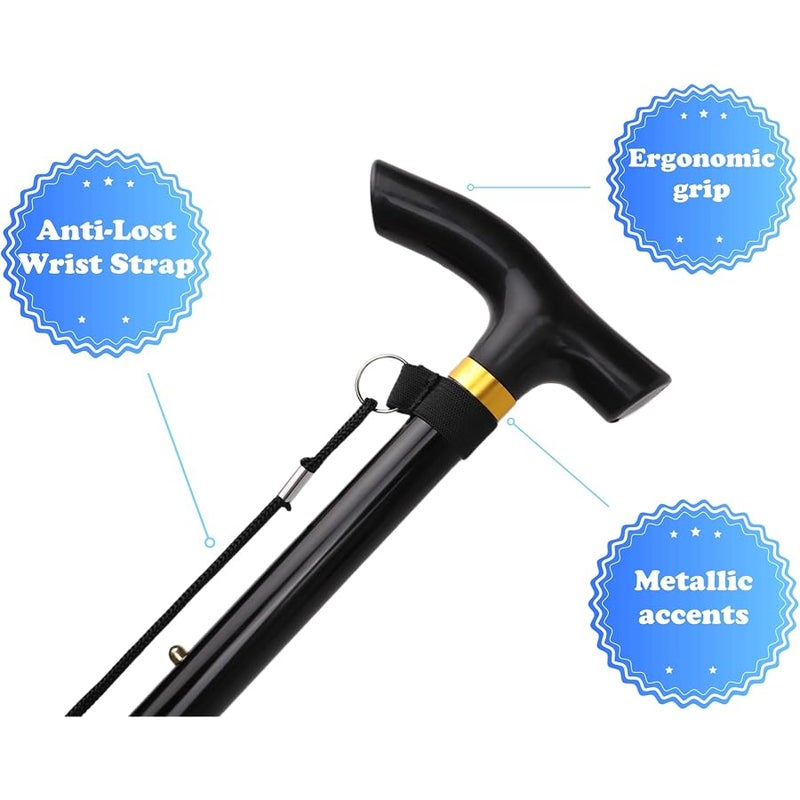 COMFKEY Folding Lightweight Walking Stick - Adjustable Aluminum Metal Collapsible Travel Cane with Non-Slip Rubber Base - Image 2