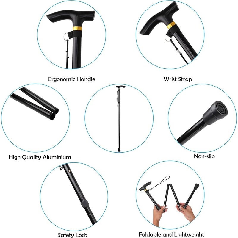 COMFKEY Folding Lightweight Walking Stick - Adjustable Aluminum Metal Collapsible Travel Cane with Non-Slip Rubber Base - Image 4