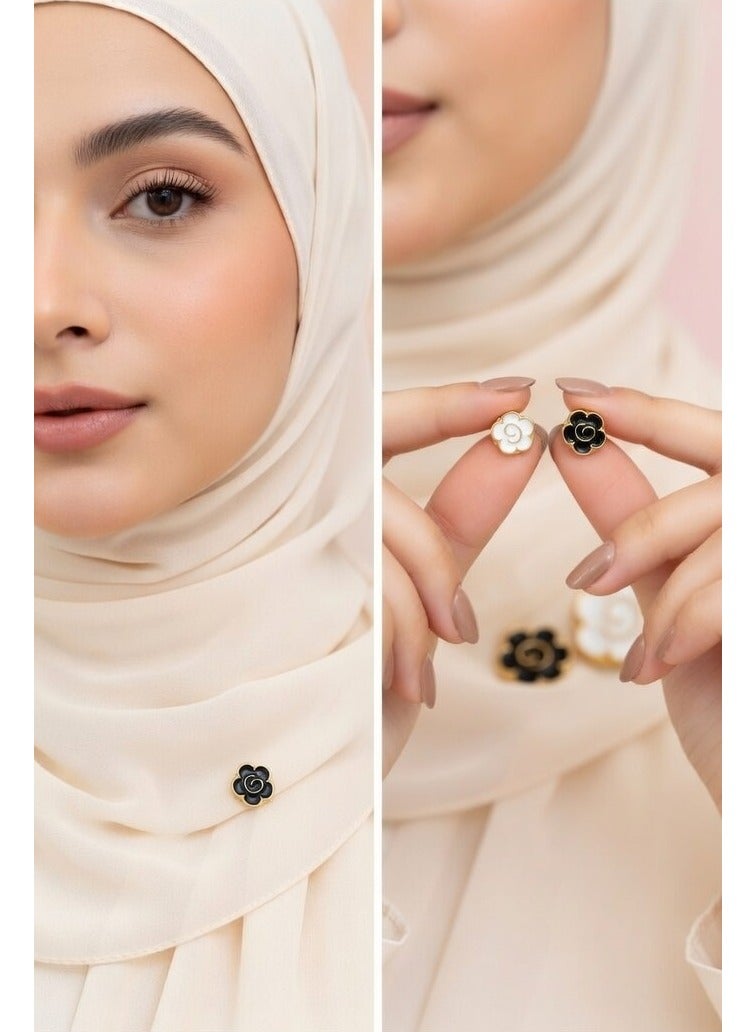 2-Piece Multi-Purpose Magnetic Hijab Pins for Women - No-Snag Scarf Clasp, Safety Brooch for Shawls and Clothing - Strong Magnet Buttons (Black/White) - Image 3