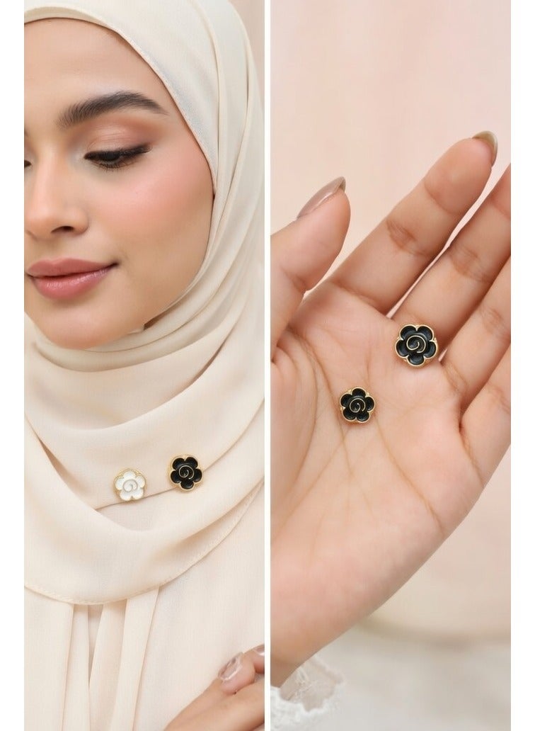 2-Piece Multi-Purpose Magnetic Hijab Pins for Women - No-Snag Scarf Clasp, Safety Brooch for Shawls and Clothing - Strong Magnet Buttons (Black/White) - Image 2
