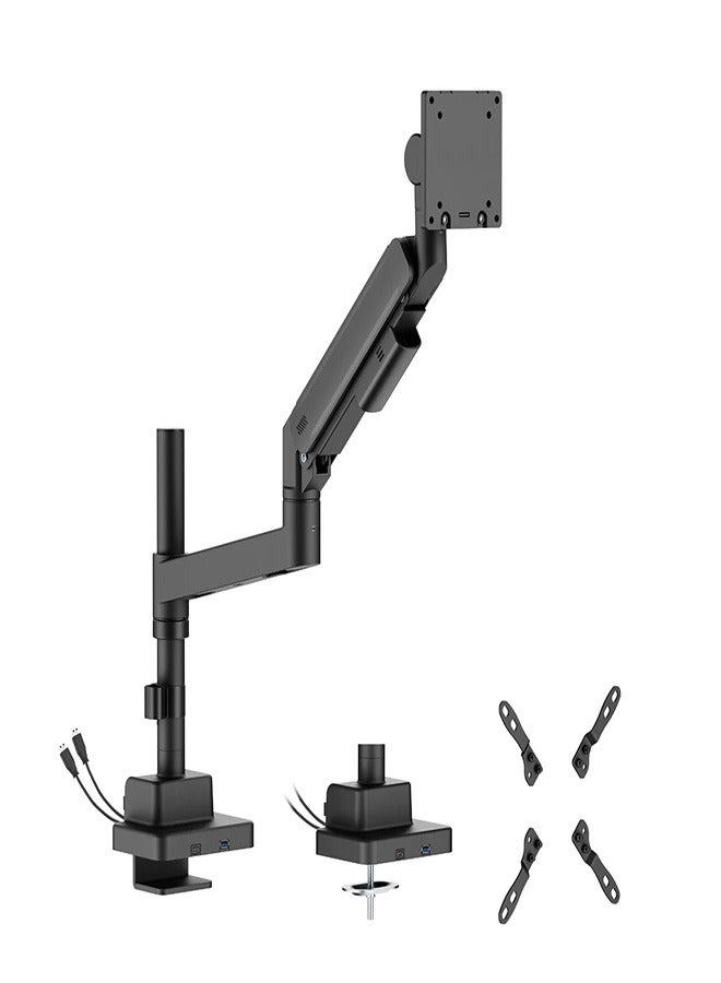 Skill Tech SH87 C012UCP Titan Heavy-Duty Pole-Mounted Gas Spring Monitor Arm with USB-A & USB-C Ports for 24"-57" Screens, VESA 200x200, 27kg Load Capacity – Black - Image 1