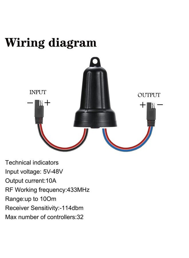NEWNEWLIU 12V Waterproof Remote Switch,Mini Wireless Switch with SAE Connector Plug,DC5V/12V/24V/48V/10A Relay RF Remote ON/Off Switches with 328FT Long Range for Ceiling Lights,Agricultural Sprayers - Image 4