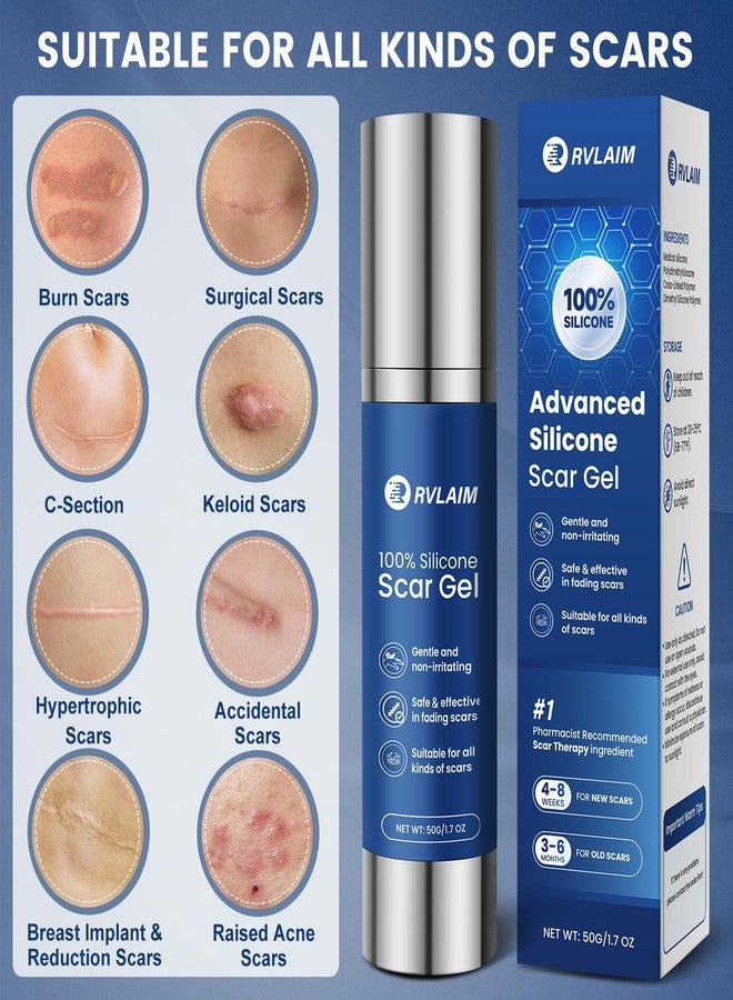 Rvlaim 100% Silicone Scar Gel Scar Cream, Advanced Silicone Gel for Removal of Surgical, Burns, Acne Scar, Old and Recent Scars and Stretch Marks, 1.7 oz/50ml - Image 2