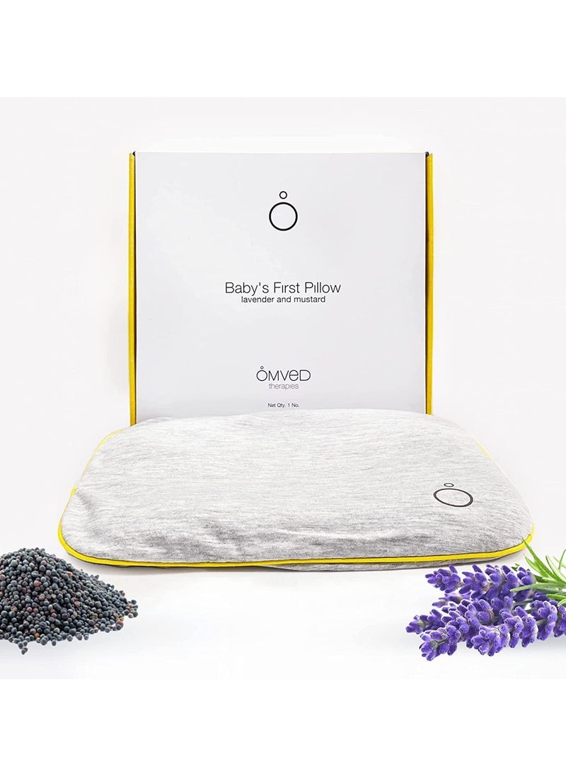 Omved Baby's First Pillow Rai Mustard Seeds Pillow with Lavender Removable Cotton Cover  Light Grey Small Size 19 x 25 cm 500g