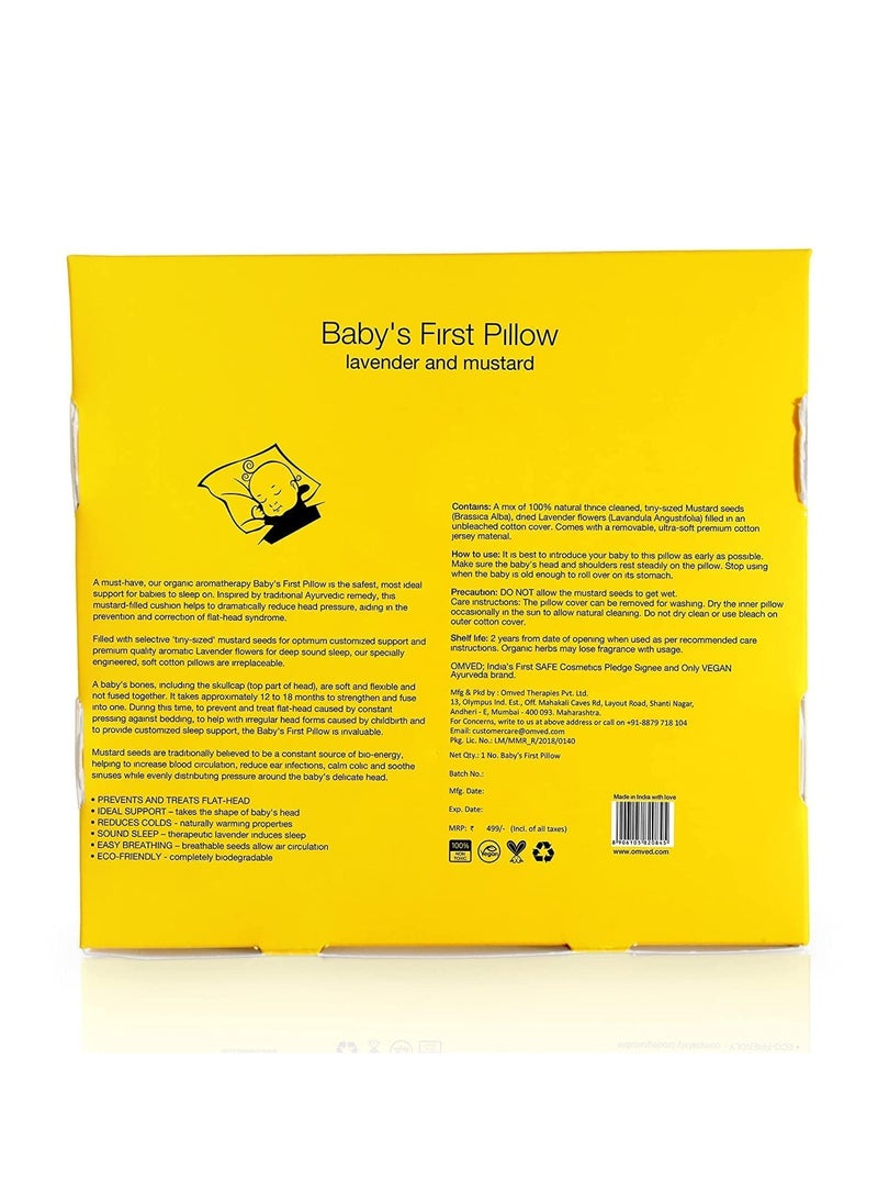 Omved Baby's First Pillow Rai Mustard Seeds Pillow with Lavender Removable Cotton Cover  Light Grey Small Size 19 x 25 cm 500g