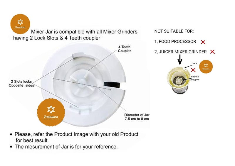 PENTASTARAMixer Grinder Chutney JAR for for Preethi Sumeet Orient Bajaj jyothi Crompton Prestige Premier Xpress jaipan rico morophy Richards Croma Lifelong Ganga - Image 2
