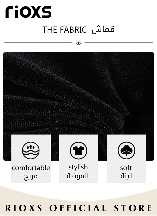 RIOXS - Women's Velvet High Waist Pants, Vintage Drawstring Trousers, Baggy Comfortable Pants for Ladies, Palazzo Trousers with Elastic Waist, Easy to Match, Suitable for Daily Wear and Outdoor Activities - Image 1