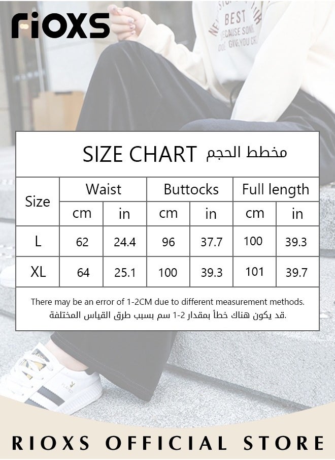 RIOXS - Women's Velvet High Waist Pants, Vintage Drawstring Trousers, Baggy Comfortable Pants for Ladies, Palazzo Trousers with Elastic Waist, Easy to Match, Suitable for Daily Wear and Outdoor Activities - Image 1