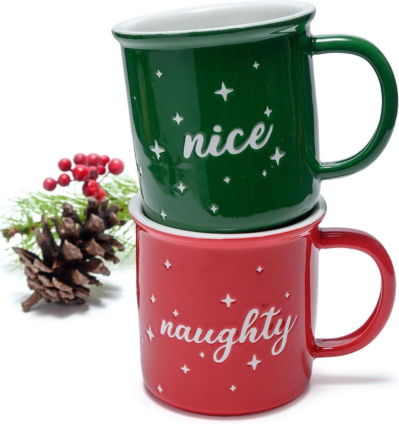 MAINEVENT Naughty Nice Christmas Mugs Coffee Set 11 Ounce, Christmas Cups Couple Gift - Image 1