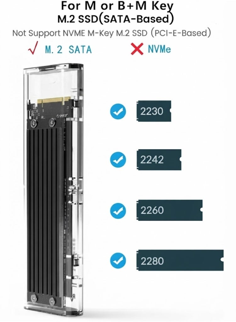USB 3.1 M.2 SATA SSD Adapter Enclosure for NGFF M.2 B-Key and B+M Key SSDs, High-Speed External Reader Card (Not Compatible with NVMe/PCIe) - Image 3