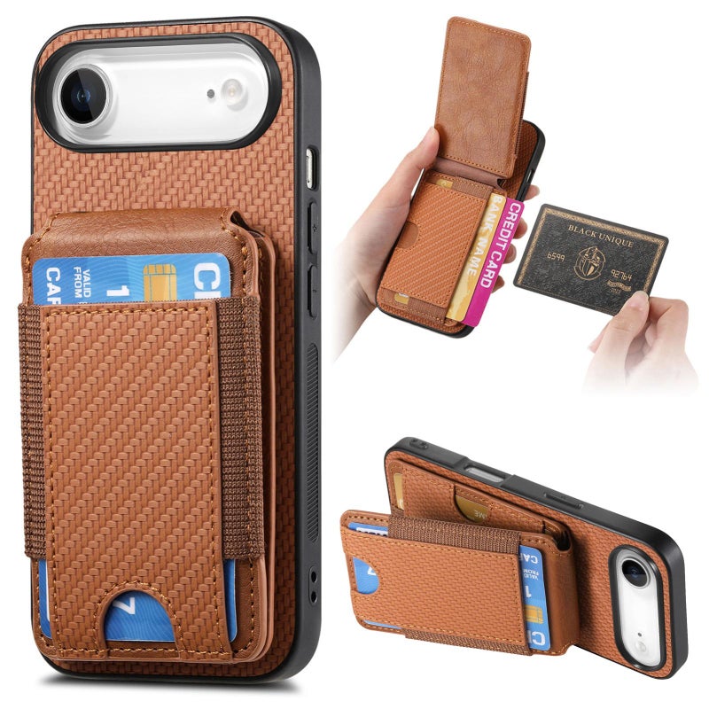 erorex For iPhone Air Carbon Fiber Vertical Flip Wallet Stand Phone Case(Brown) - Image 1