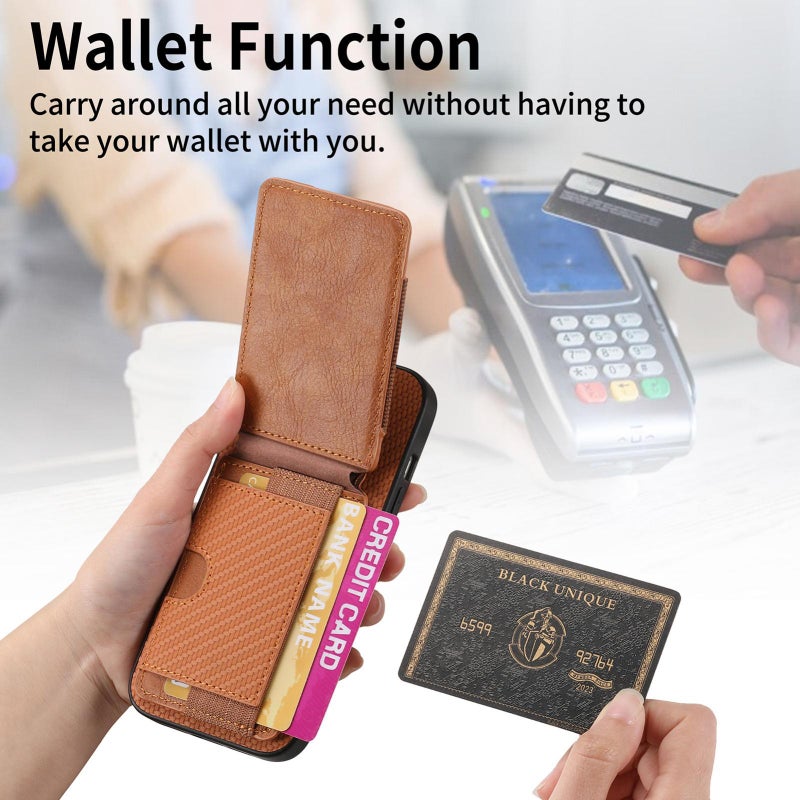 erorex For iPhone Air Carbon Fiber Vertical Flip Wallet Stand Phone Case(Brown) - Image 3