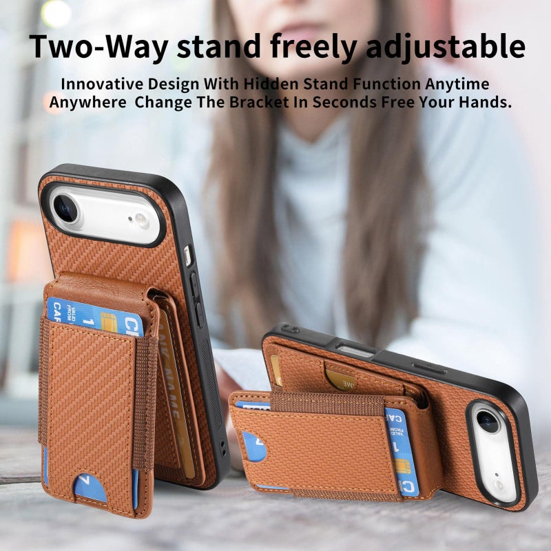 erorex For iPhone Air Carbon Fiber Vertical Flip Wallet Stand Phone Case(Brown) - Image 5