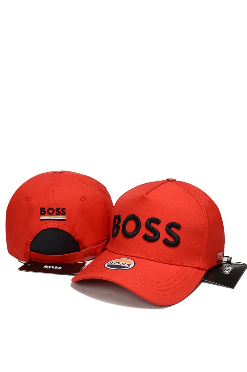 BOSS قبعة بوس حمراء بشعار مطرز ثلاثي الأبعاد وميزات العلامة التجارية