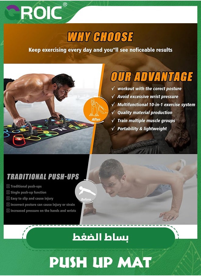 GROIC - Push Up Bar Set,Multi-Function Strength Training Equipment, with Pushup Handles and Push Up Mat,Home Workout Equipment,Pushup Stands System,Chest Muscle Exercise - Image 1