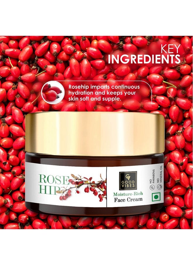 Good Vibes Rosehip Moisture-Rich Face Cream, 50 G Skin Moisturizing Hydrating Light Weight Formula, Soothes & Exfoliates Skin, Natural, No Parabens & Sulphates, No Animal Testing  - Image 4