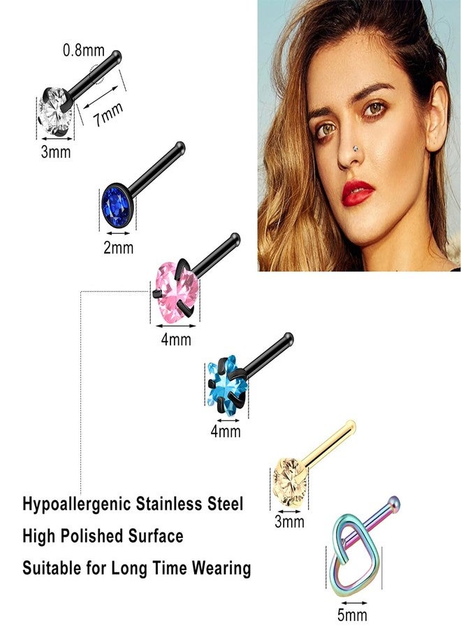 ONESING 44 Pcs 20G Nose Rings Studs Black Nose Rings for Women Surgical Stainless Steel Straight Nose Studs Moon Star Heart Butterfly Hypoallergenic Piercing Jewelry for Women Men - Image 2