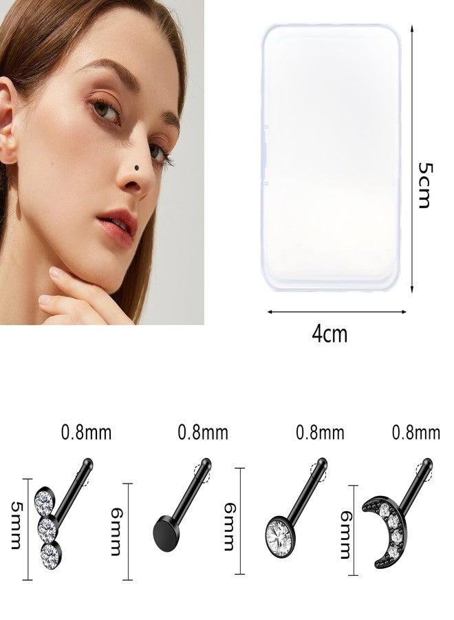 ONESING 44 Pcs 20G Nose Rings Studs Black Nose Rings for Women Surgical Stainless Steel Straight Nose Studs Moon Star Heart Butterfly Hypoallergenic Piercing Jewelry for Women Men - Image 3