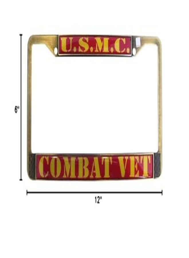Eagle U.S.M.C. Marines Combat Veteran License Plate Frame Antiqued Brass Metal Made in The USA USMC - Image 3