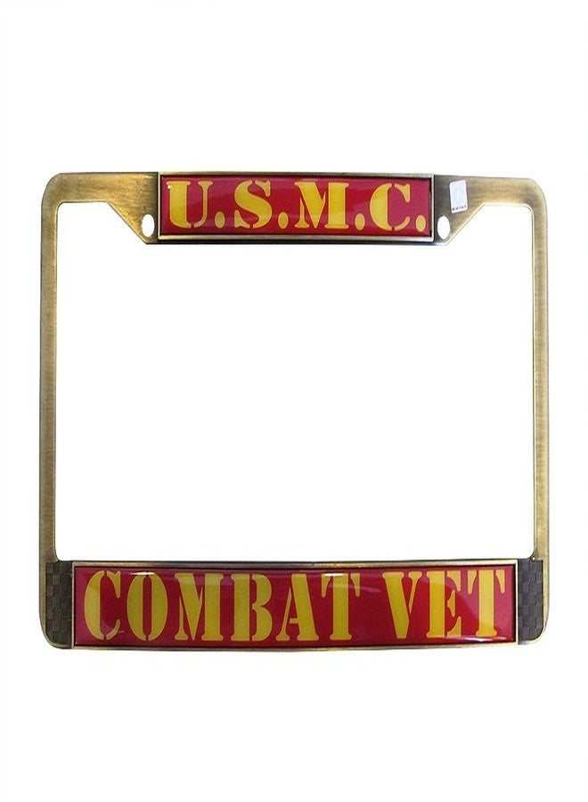 Eagle U.S.M.C. Marines Combat Veteran License Plate Frame Antiqued Brass Metal Made in The USA USMC - Image 1