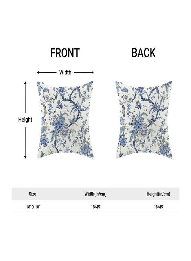 GIOPAMGO Chinoiserie Spring Pillow Covers 18x18 Set of 2, Vintage Bule Birds Flowers Farmhouse Decorations Throw Pillow Covers Blue and White Outdoor Decorative Linen Cushion Case for Couch Sofa Home - Image 4