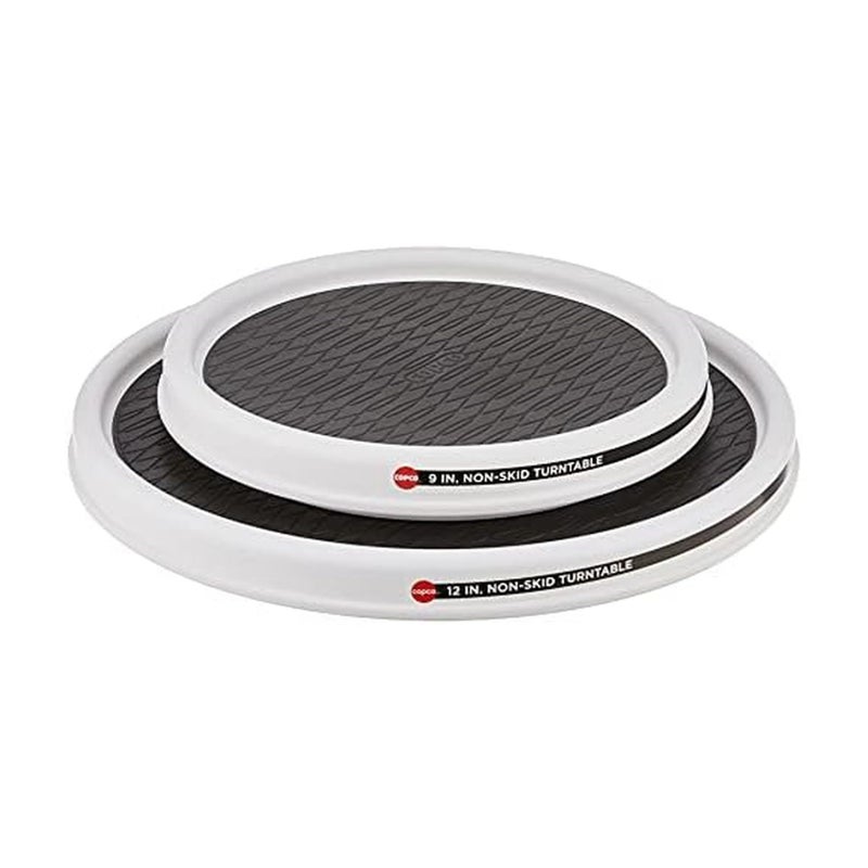 Copco 5220593 Non-Skid Pantry Cabinet Lazy Susan Turntable, 9-Inch and 12-Inch, White/Gray, 2-Pack