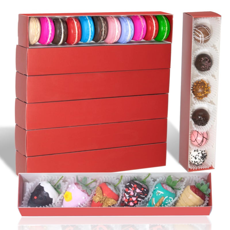 RomanticBaking 50 Pack Long Chocolate Covered Strawberry Boxes Macaron boxes Truffle Boxes Cocoa Bombs Boxes Cookies boxes Bakery Boxes(12x2Â¼x2 Inches) - Image 3