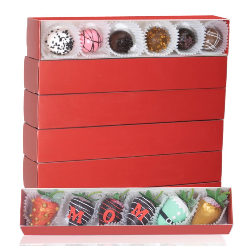 RomanticBaking 50 Pack Long Chocolate Covered Strawberry Boxes Macaron boxes Truffle Boxes Cocoa Bombs Boxes Cookies boxes Bakery Boxes(12x2Â¼x2 Inches) - Image 1