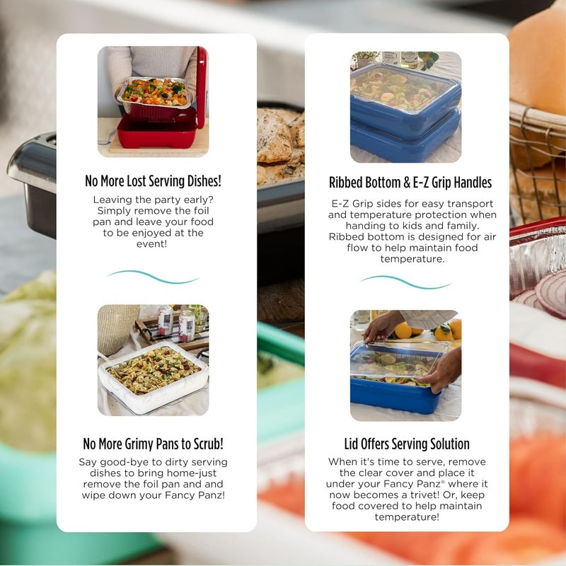 Fancy Panz - Aqua Classic Aluminum Foil Pan Carrier with Lid - Elevated Food Serving Tray - Portable Casserole Carrier with Lid - Made in The USA Hosting Essentials - Image 5