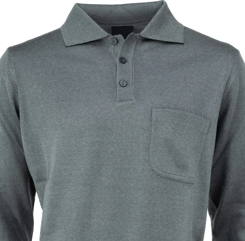 اوبلاند Men's Long Sleeve Polo Collar Solid Color Classic Model Pocket Comfortable Cut Full Pattern Wool Woven Sweater