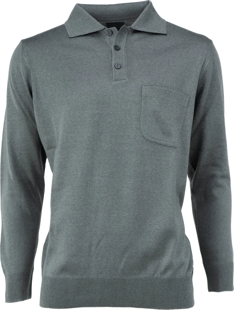 اوبلاند Men's Long Sleeve Polo Collar Solid Color Classic Model Pocket Comfortable Cut Full Pattern Wool Woven Sweater