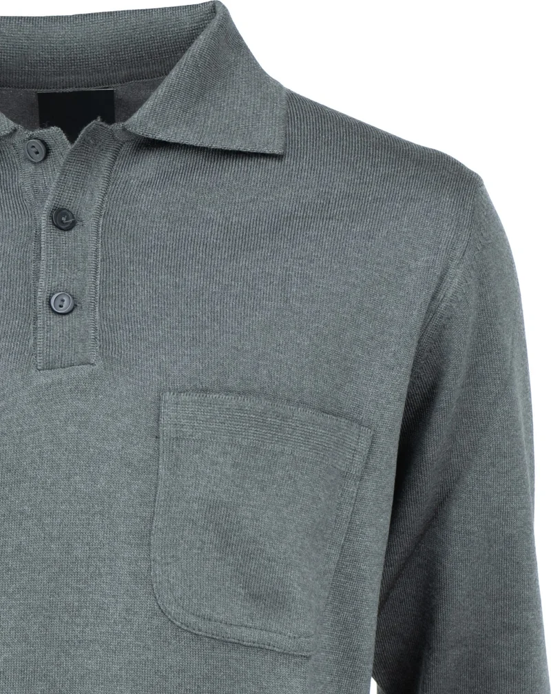 اوبلاند Men's Long Sleeve Polo Collar Solid Color Classic Model Pocket Comfortable Cut Full Pattern Wool Woven Sweater