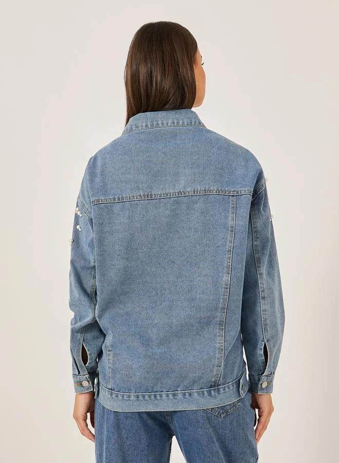 Styli Embellished Regular Fit Denim Jacket