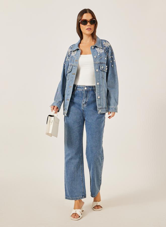 Styli Embellished Regular Fit Denim Jacket - Image 4