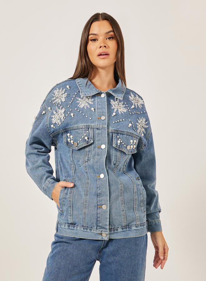 Styli Embellished Regular Fit Denim Jacket - Image 2