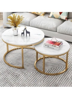 Coffee Table Set of 2, Wood Metal Side Table Round Set, Table Combination for Living Room, Balcony, Small Set of Table Set, Living Room Table Modern Industrial Style Side Table Round
