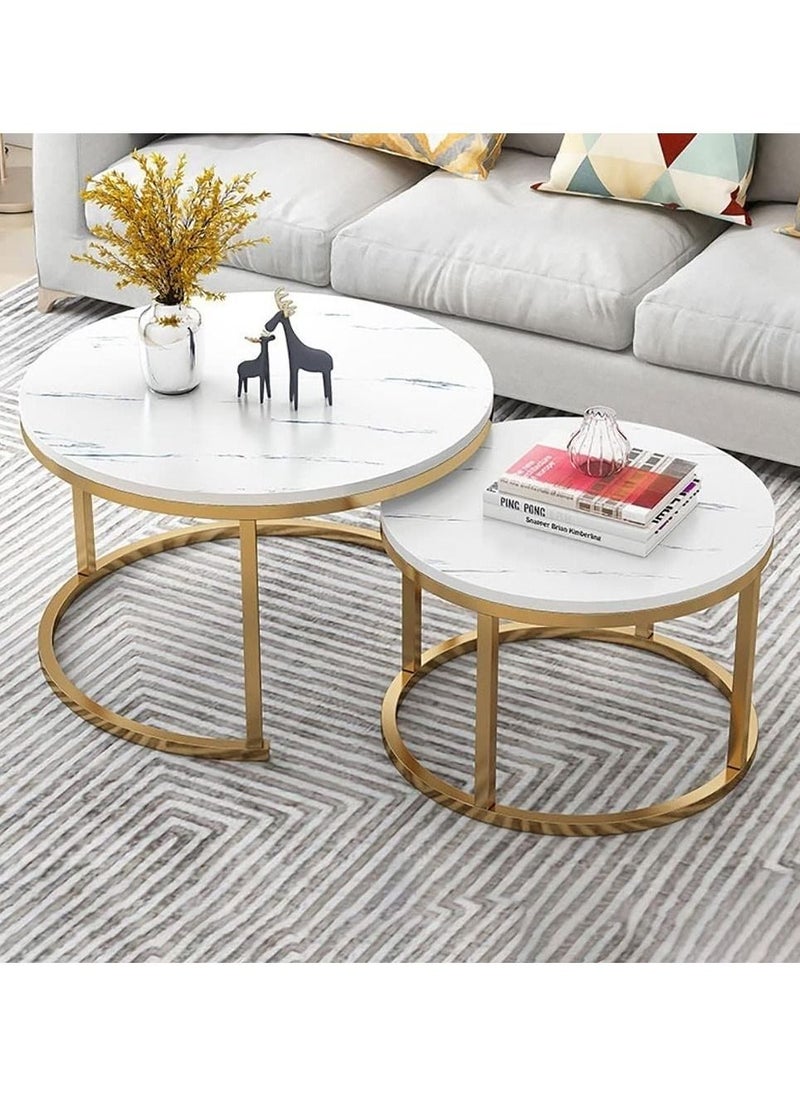 DubaiGallery - Coffee Table Set of 2, Wood Metal Side Table Round Set, Table Combination for Living Room, Balcony, Small Set of Table Set, Living Room Table Modern Industrial Style Side Table Round - Image 1