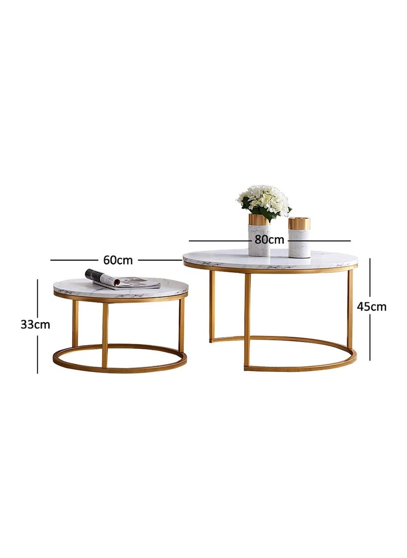 DubaiGallery - Coffee Table Set of 2, Wood Metal Side Table Round Set, Table Combination for Living Room, Balcony, Small Set of Table Set, Living Room Table Modern Industrial Style Side Table Round - Image 1