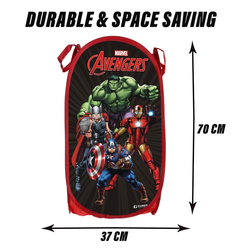 Kuber Industries Laundry Basket | Marvel Avengers Net Foldable Laundry | Nylon Storage Basket with Handle For Home For Home | Clothes Basket | Toy Storage | 30 LTR | Black - Image 3