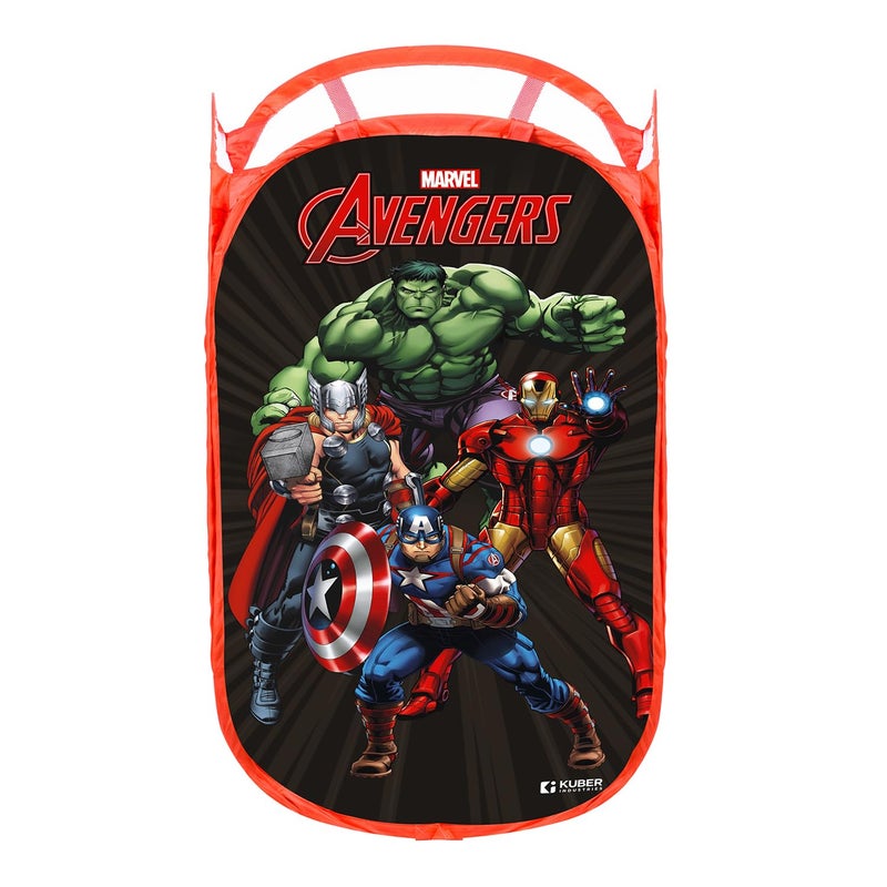 Kuber Industries Laundry Basket | Marvel Avengers Net Foldable Laundry | Nylon Storage Basket with Handle For Home For Home | Clothes Basket | Toy Storage | 30 LTR | Black - Image 1