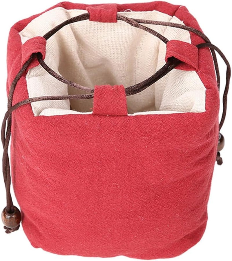 Portable Kung Fu Tea Teaware Storage Bag, Red Cotton Linen Protective Pouch for Travel and Home Tea Set Organization - Image 1