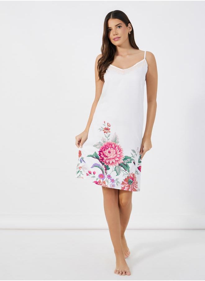 Styli Floral Print Lace Insert Strappy Slip Dress  - Image 2