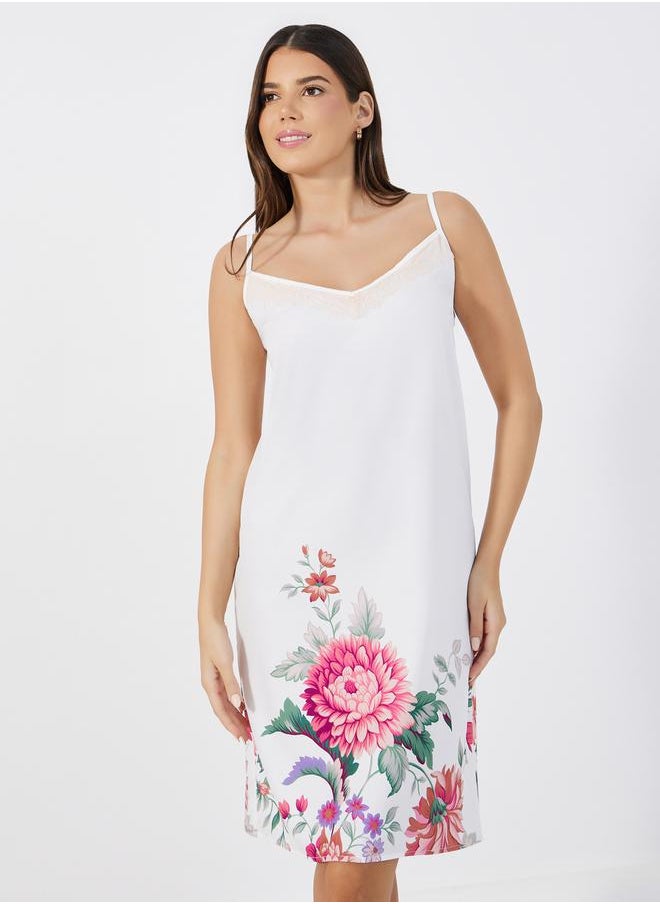 Styli Floral Print Lace Insert Strappy Slip Dress  - Image 3