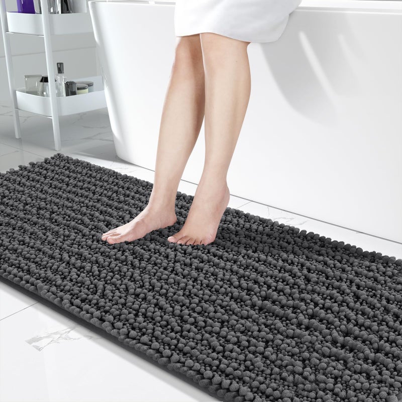 Yimobra Bathroom Runner Rug 70 x 24 Long Bathroom Rugs Large Bath Mat Soft Super Absorbent and Thick NonSlip Machine Washable Carpets for Home Nursery Bed and Living Room Dark Gray