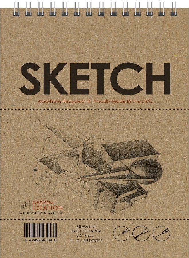 Design Ideation Sketch. Wire Bound Sketchbook. Top Spine. Multi-Media. (5.5" x 8.5") WB-2550-TS. (1 Book) - Image 1